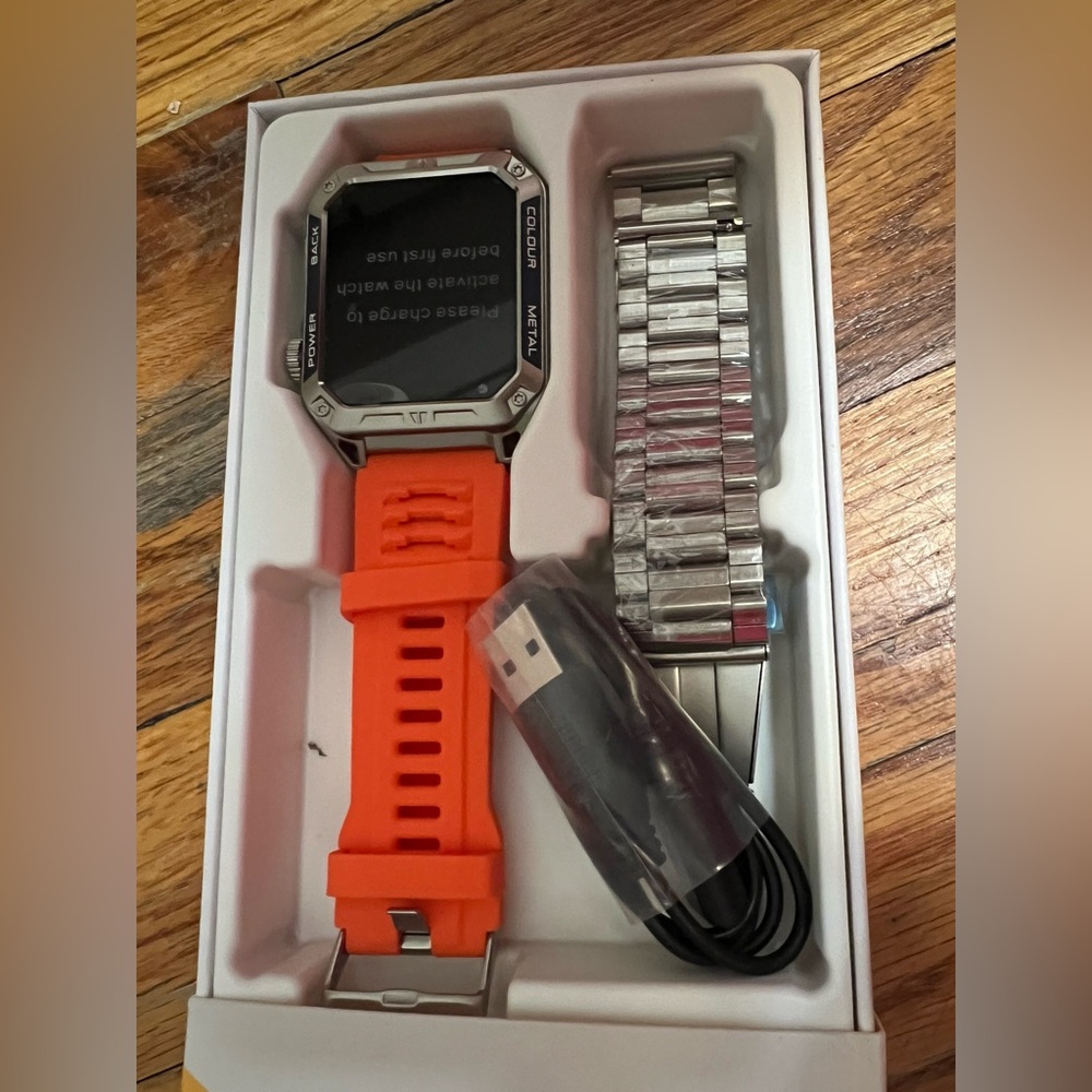 Orange and Silver Smartwatch with Metal Band